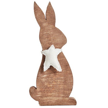 Wooden Bunny with Prim Burlap Star 13x6x1.5 - The Fox Decor